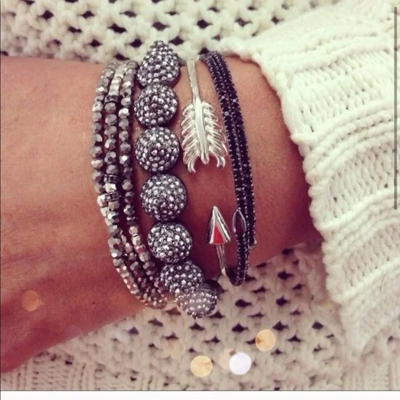 :: Stella & Dot Jessie Hematite Stretch Bracelets - Picture 2 of 3